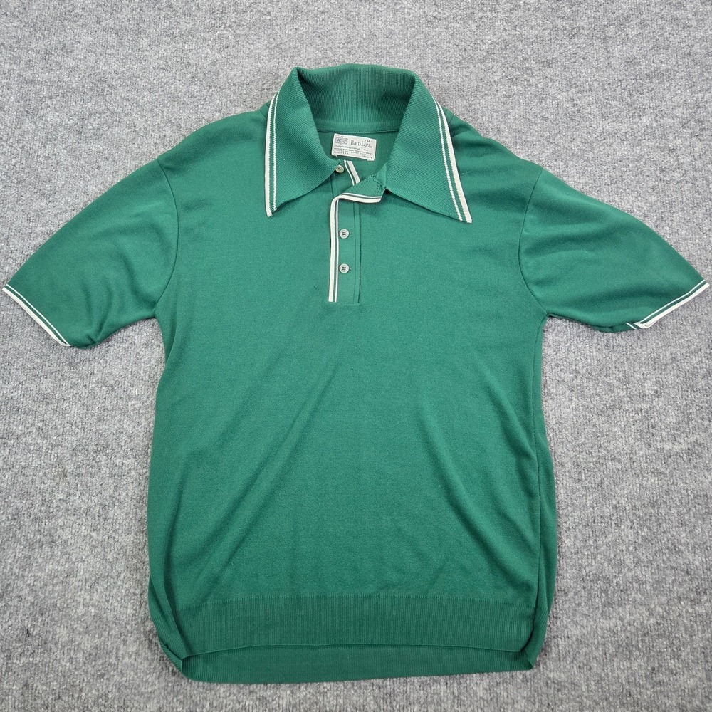Vintage Ban Lon Green Shirt Polo Mens Medium Rockabilly USA Made Grandpa Preppy‎